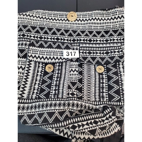 Tribe Azure Shoulder Bag Womens Black White Aztec Cotton Handcrafted Closure Zip - Picture 10 of 10